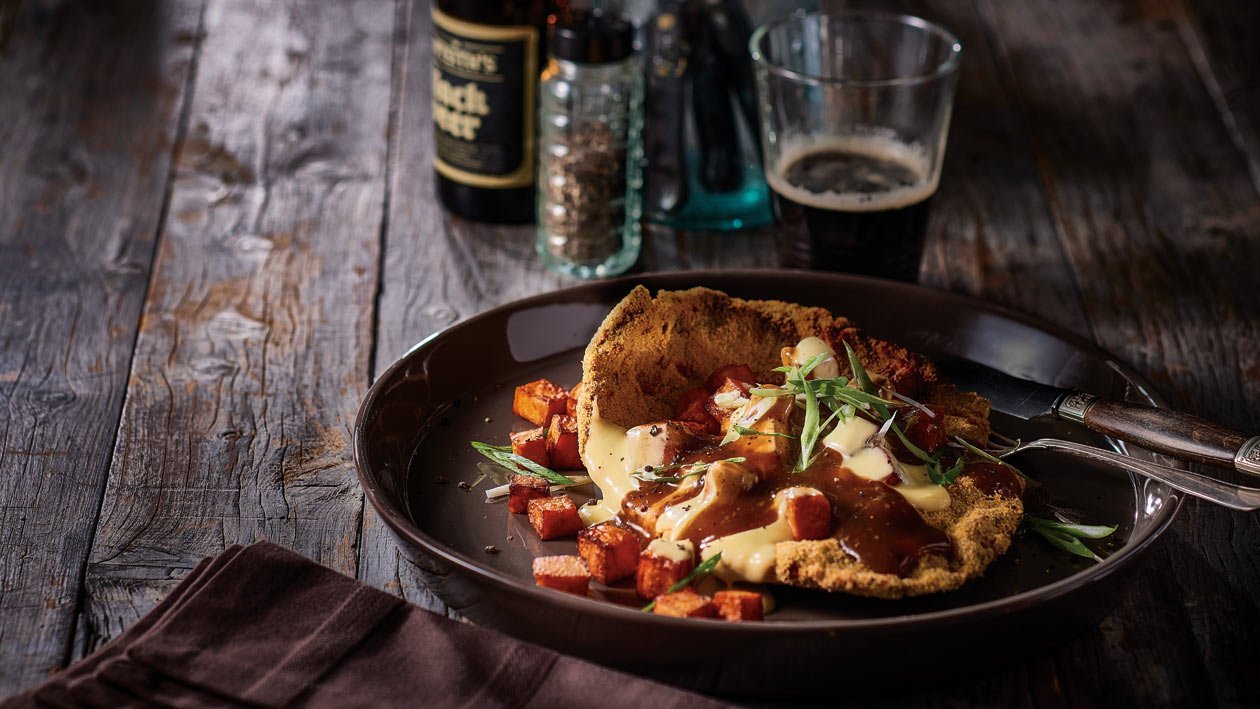 Beef Schnitzel, Sweet Potato & Cheese Poutine, Pepper Gravy – Recipe